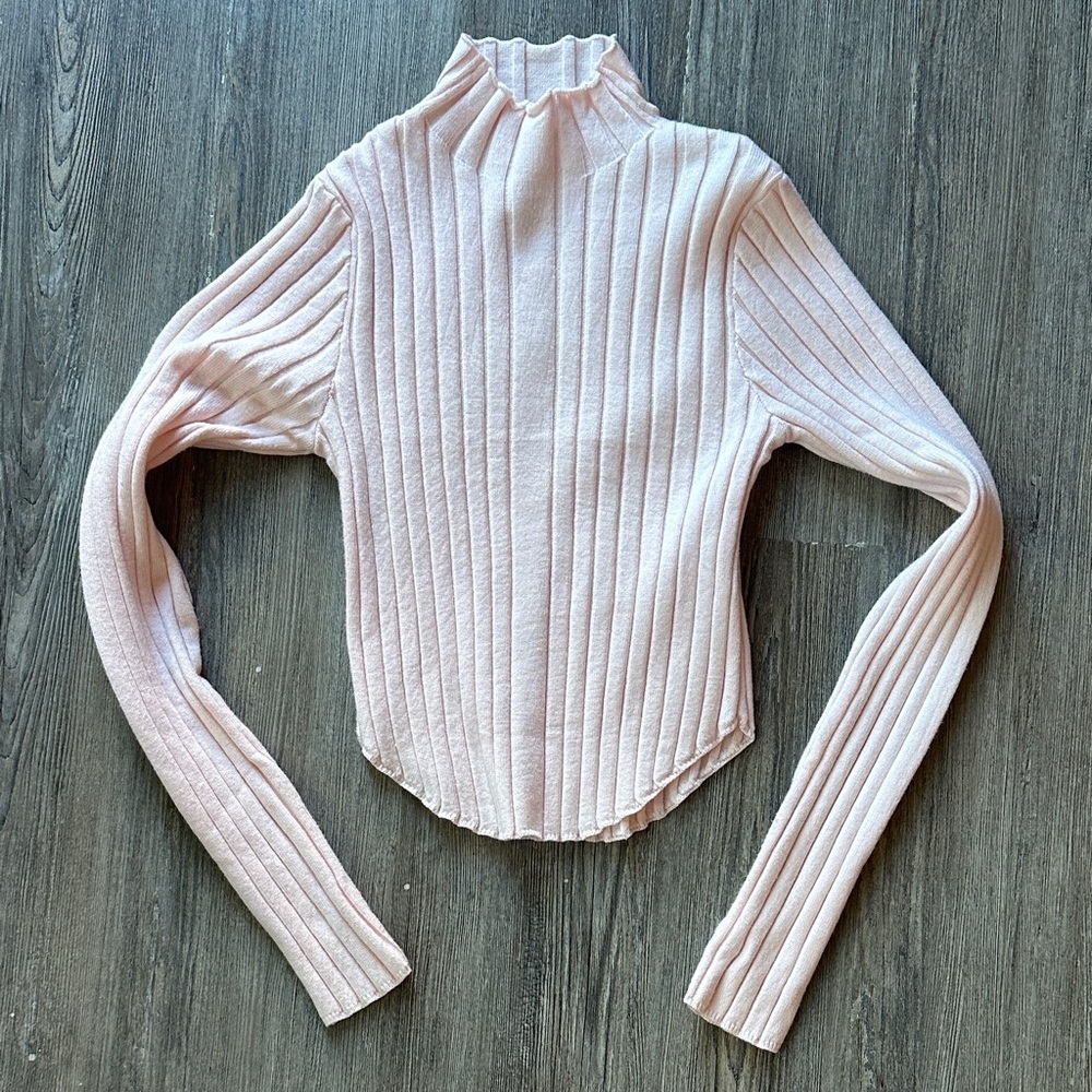 Altar'd State Light Pink Ribbed Long Sleeve Top